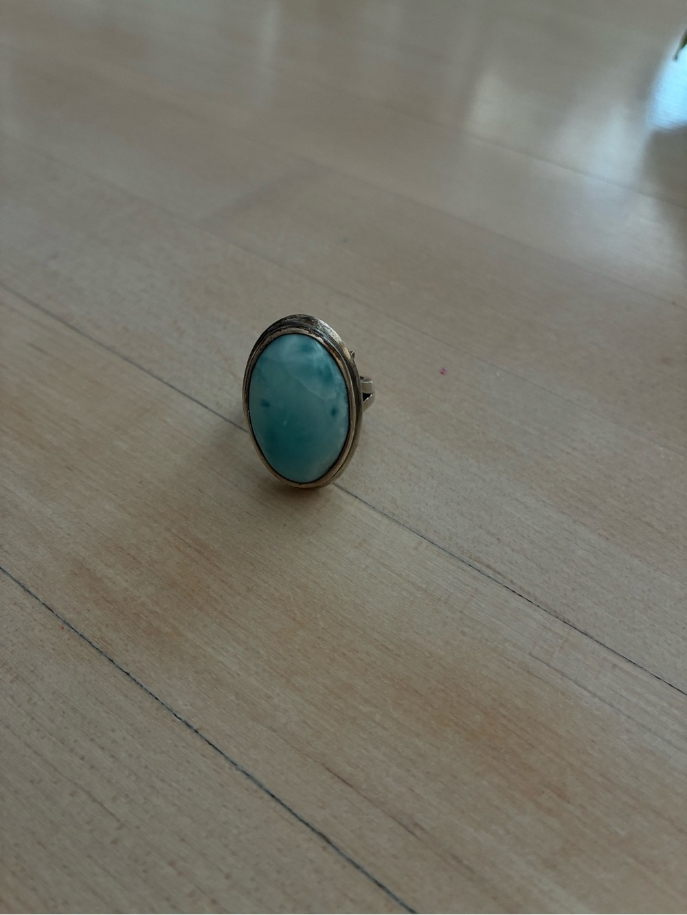 Turquoise Oval Statement Ring - Silver-Tone Setting
